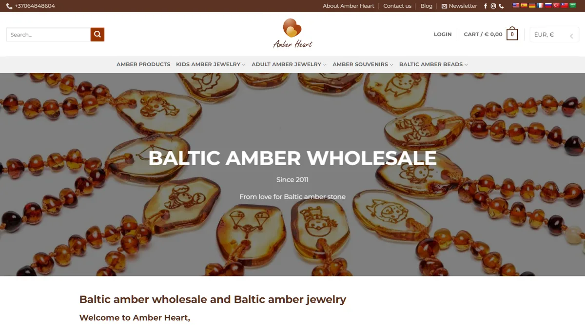 Amberheart.eu svetainės ekrano nuotrauka
