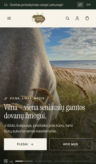 Purewools.com mobili versija